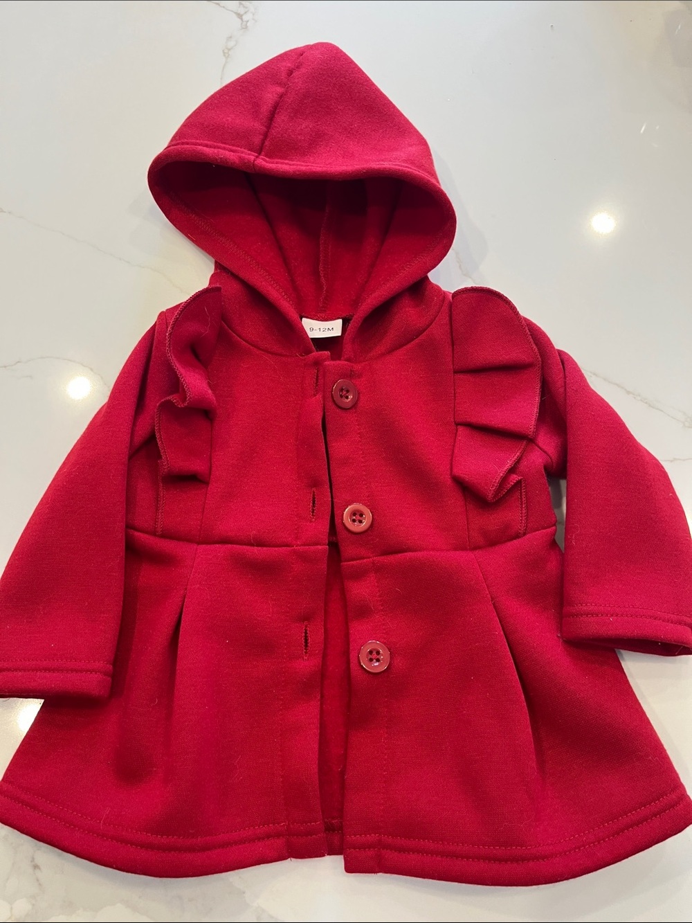 Girls' Red Hooded Ruffle Coat - Kids Jackets & Coats